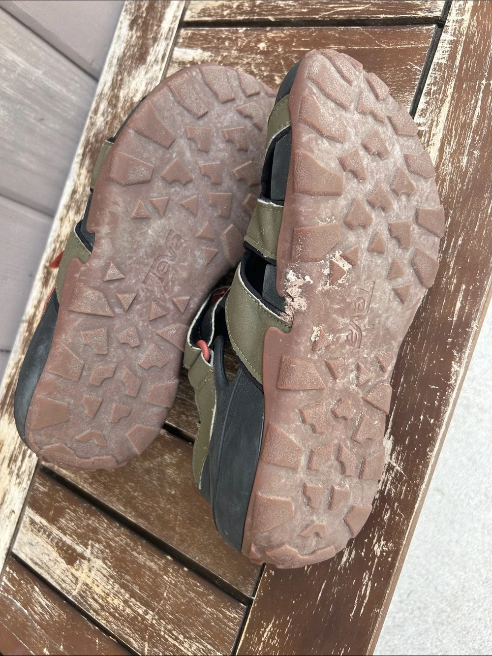 Teva Mens Olive Green and Black Outdoor Sandals with Orange Accents size 8